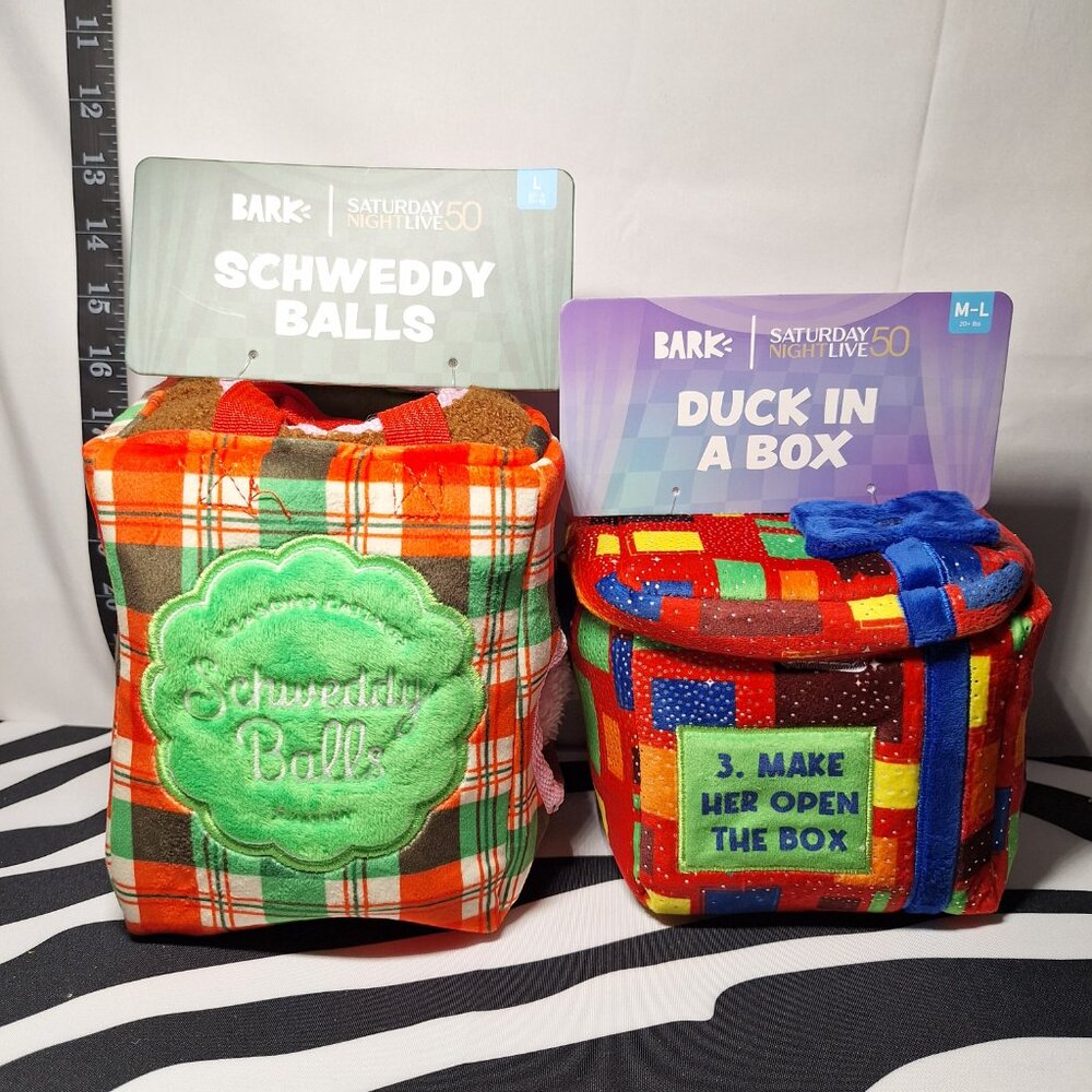 NWT Bark Sat Night Live 50 Schweddy Balls Dog Toy L & Duck in a Box Dog Toy M-L - Picture 8 of 16